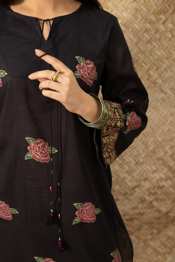 Hand-Printed Rose Shirt
