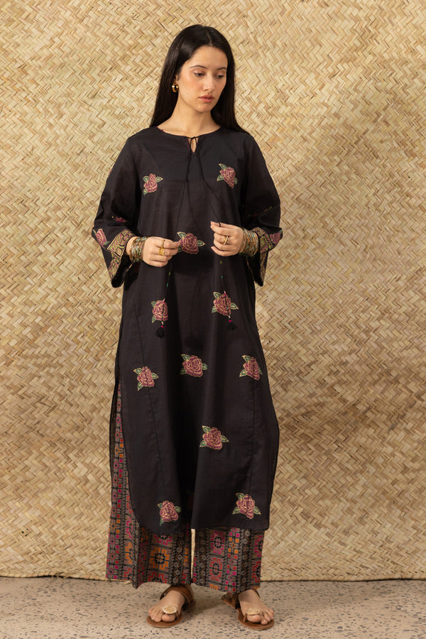 Hand-Printed Rose Shirt