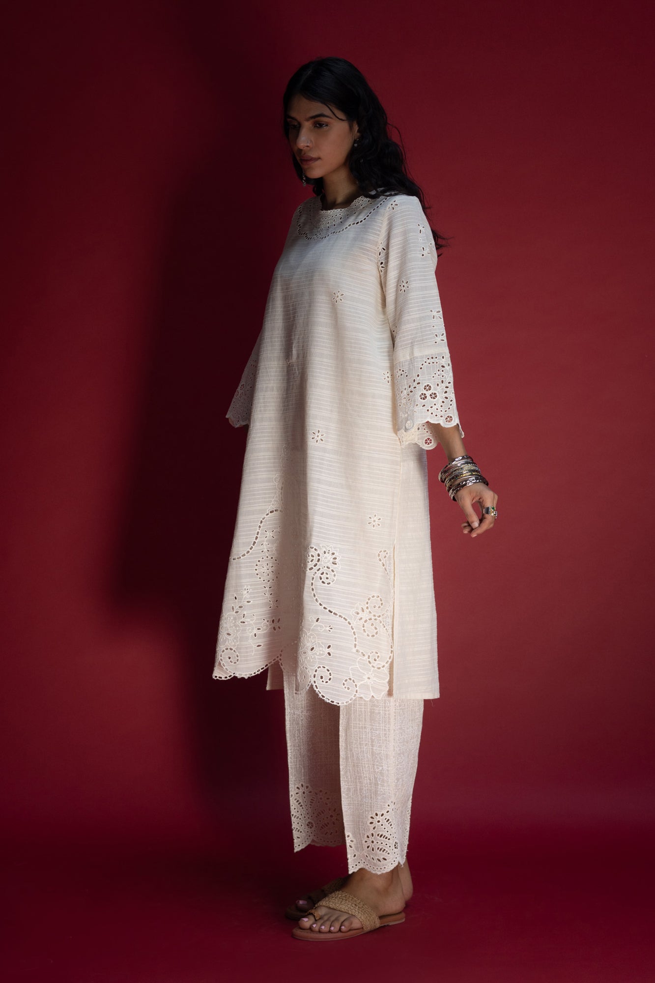 Schiffli Embroidered Trousers