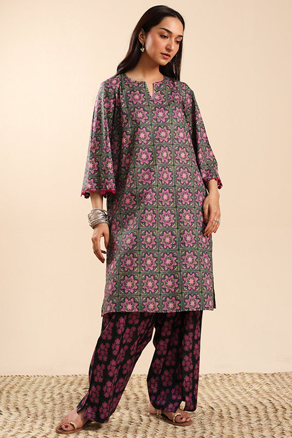 Contrast Crochet Printed Set