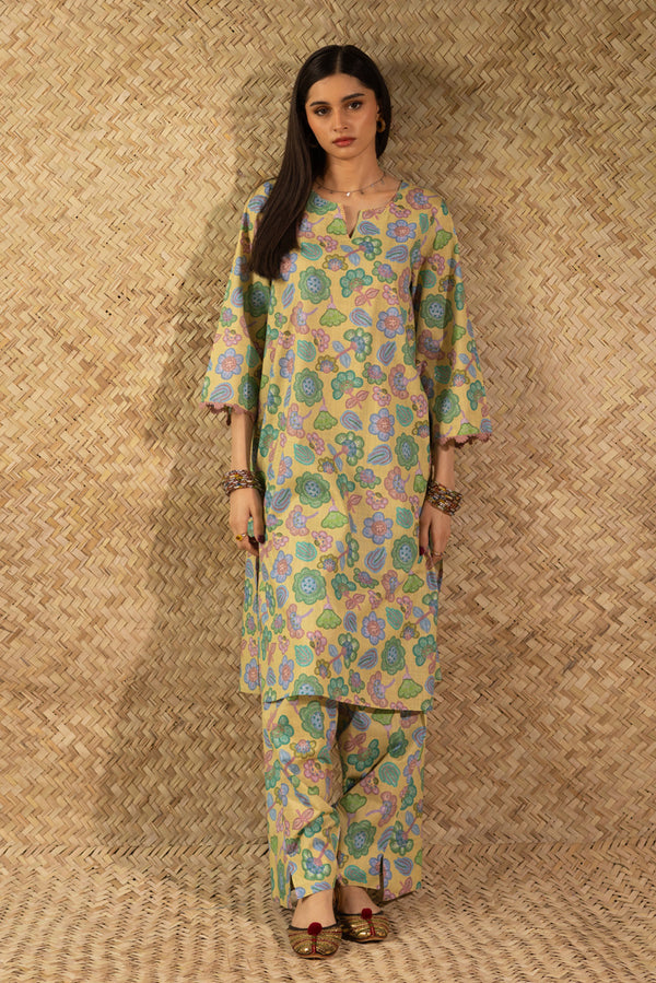 Contrast Crochet Printed Set