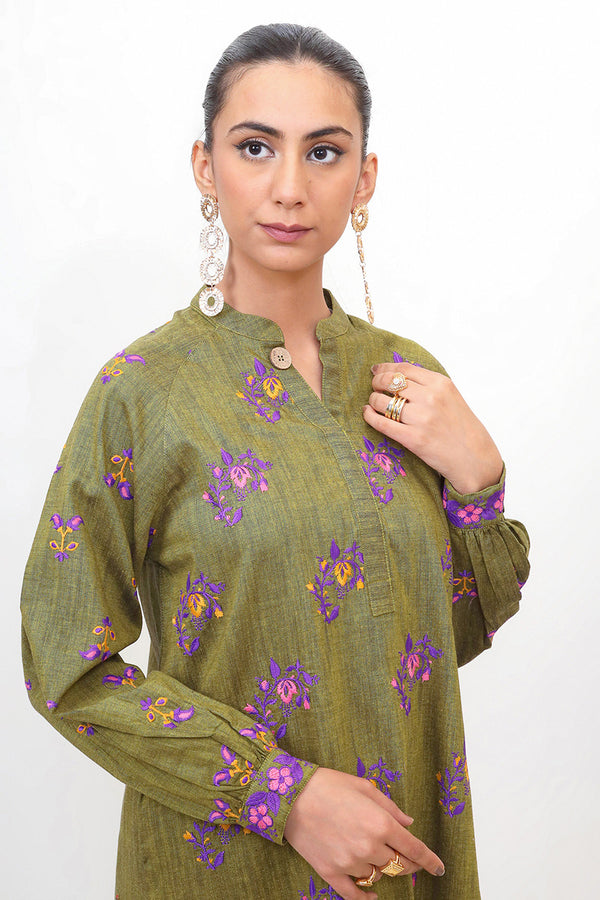 Buy AASI Green Womens Pastel Green Printed Panelled Khadi Kurta With  Madarin Collar And Front Placket