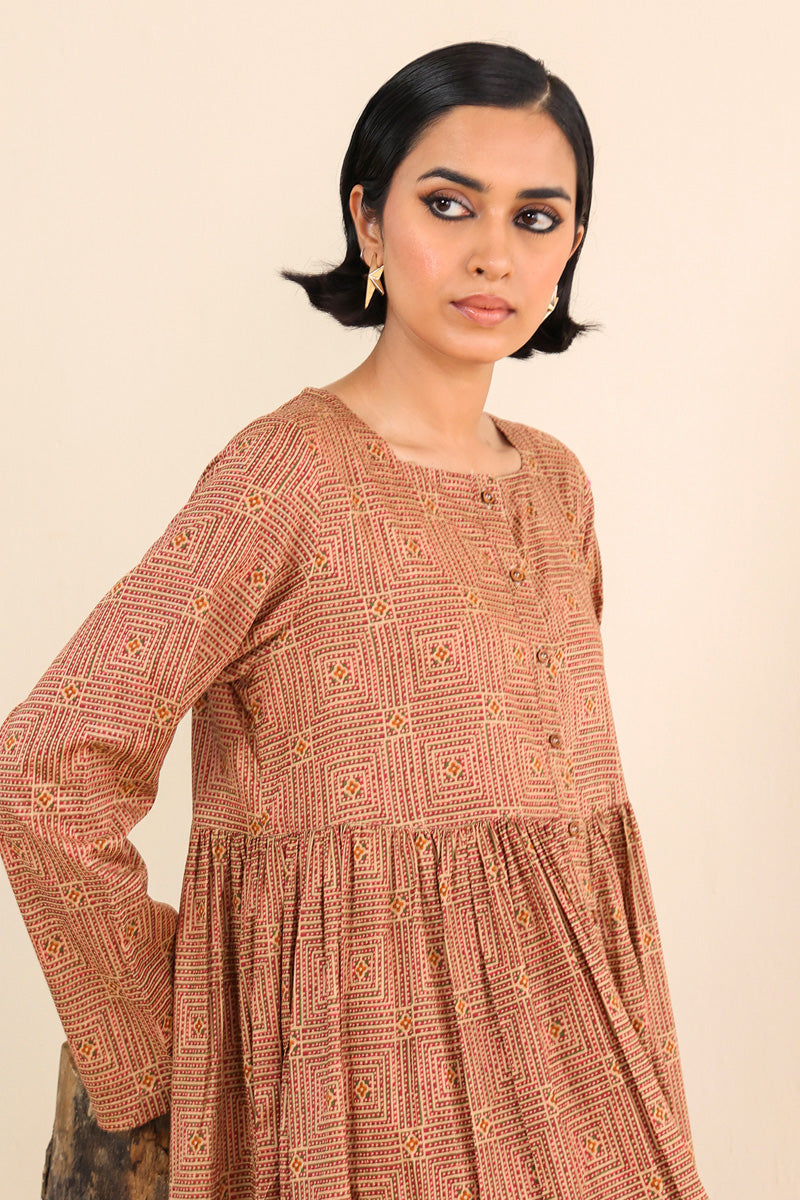 Ajrak Buttoned Dress