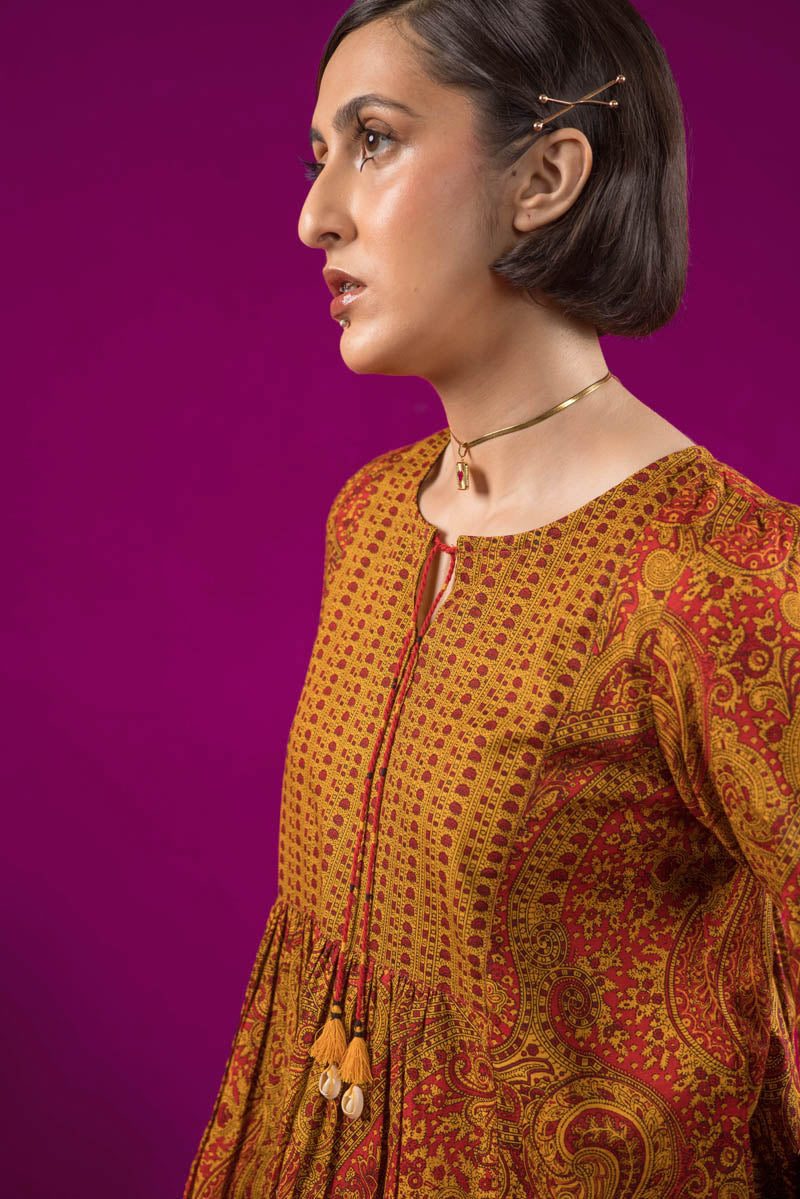 Print Blocked Boho Paisley Top