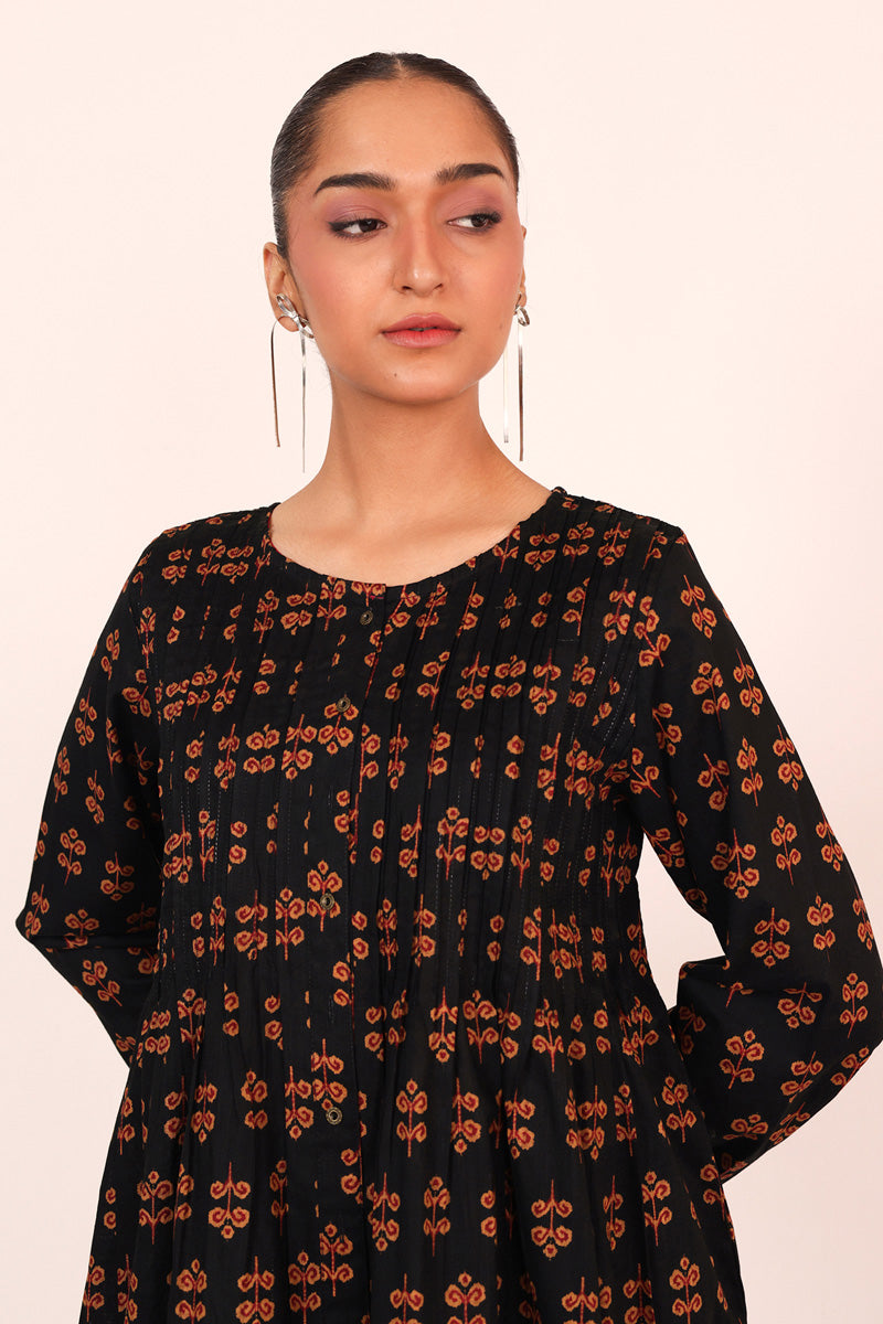 Pleated Ikat Top