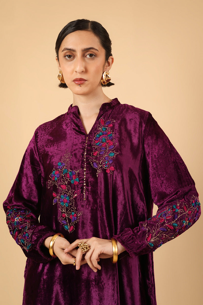 Embroidered Chintz Marorri Velvet 2 Piece