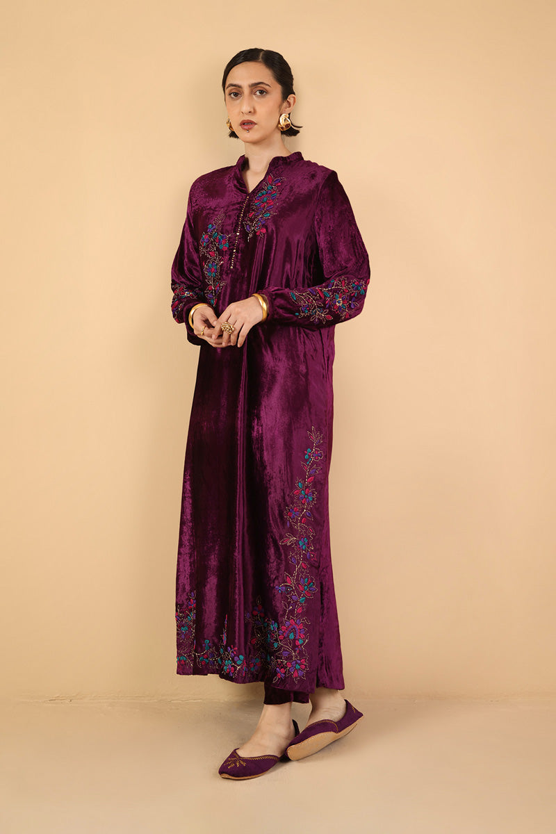 Embroidered Chintz Marorri Velvet 2 Piece