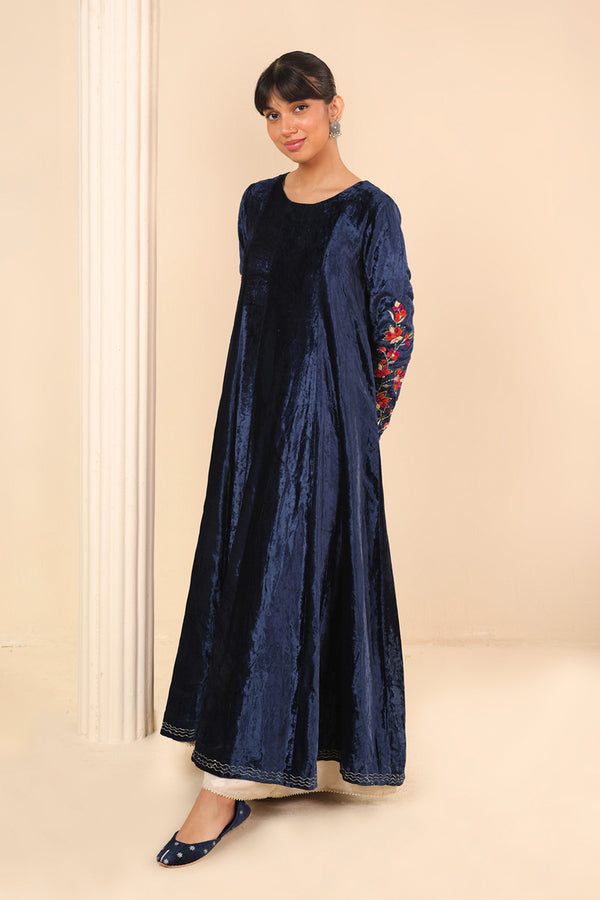 Mignight Blue Marorri Velvet Anarkali