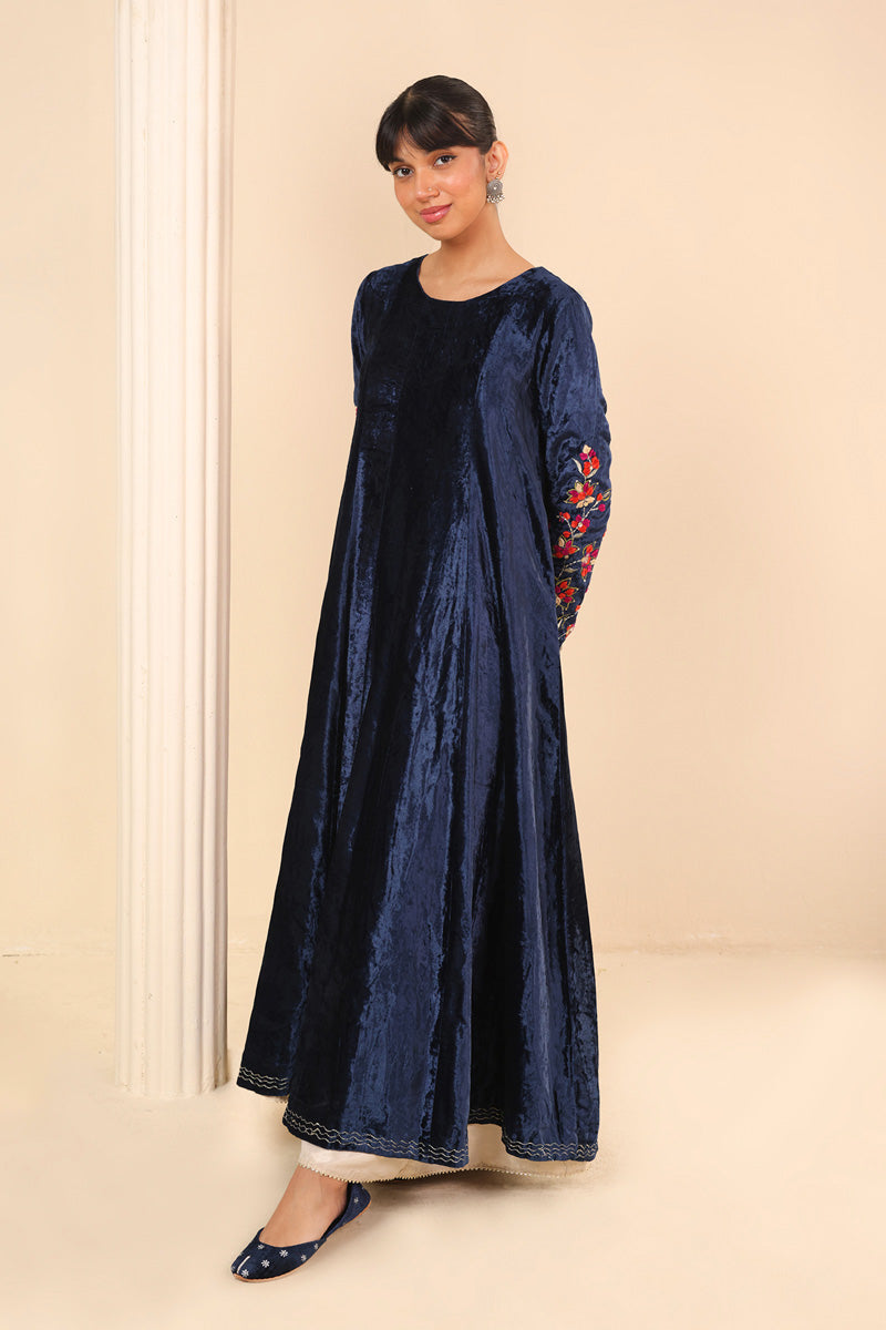 Mignight Blue Marorri Velvet Anarkali