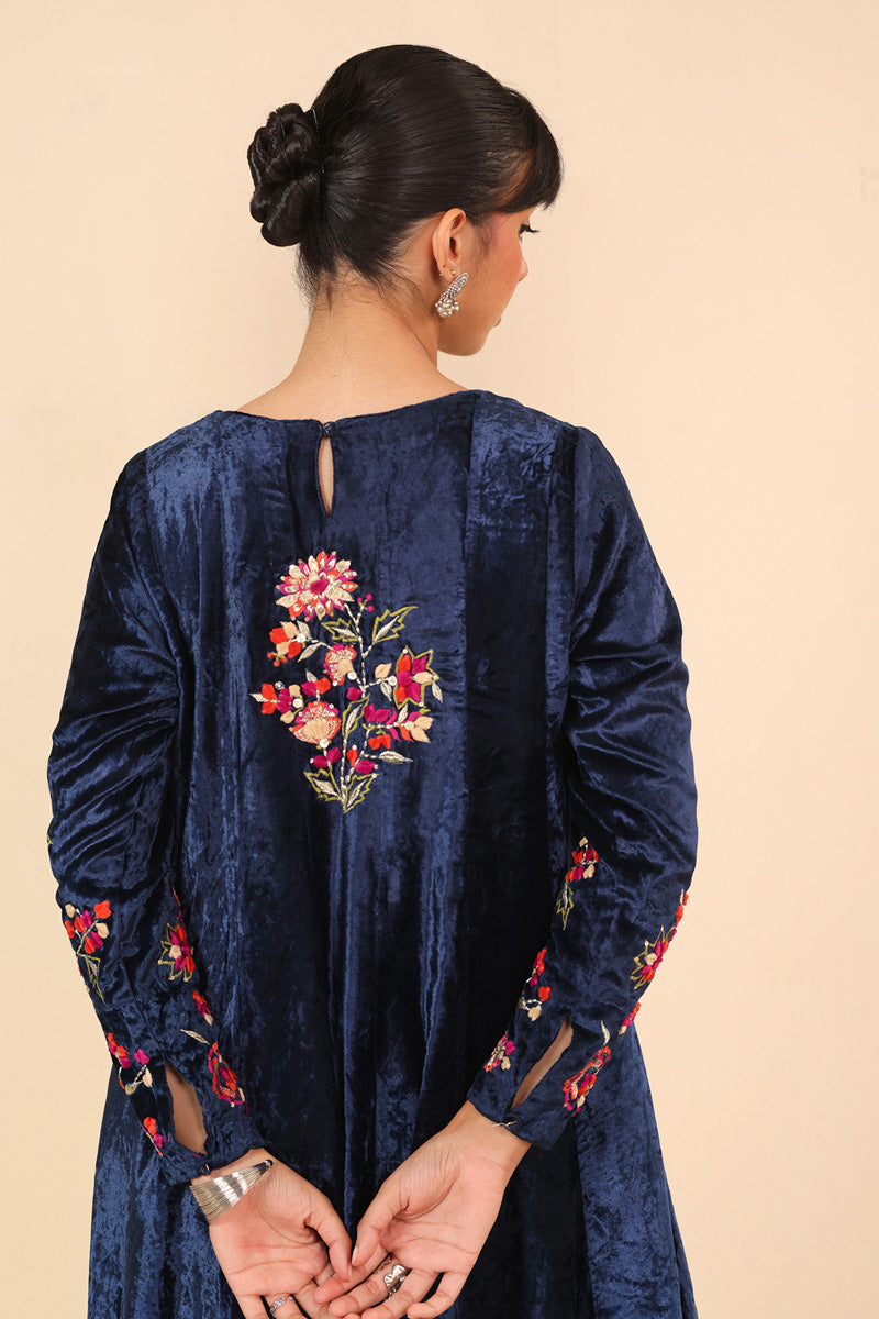 Mignight Blue Marorri Velvet Anarkali