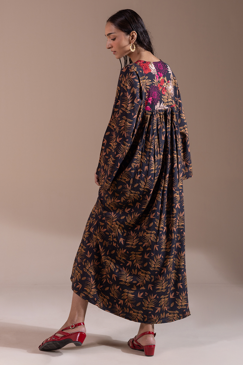 Vibrant Roses Flared Dress