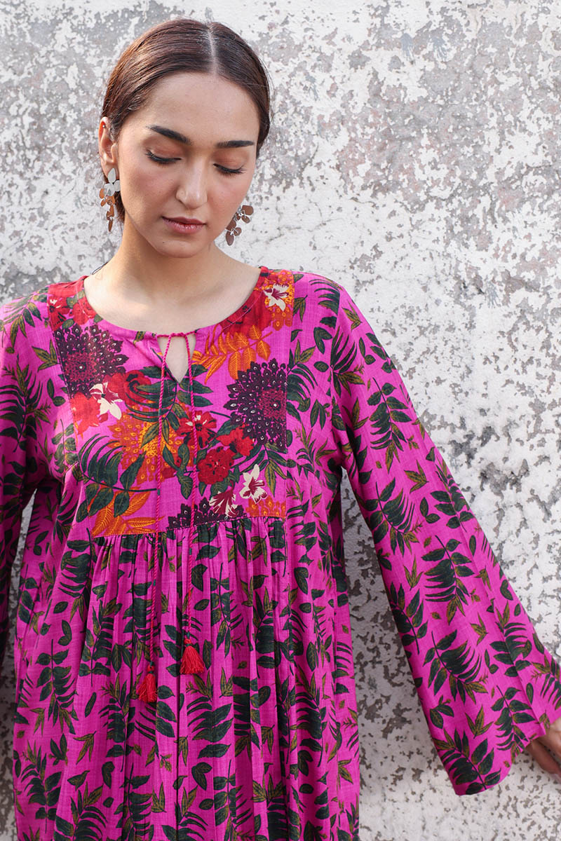 Vibrant Roses Flared Dress