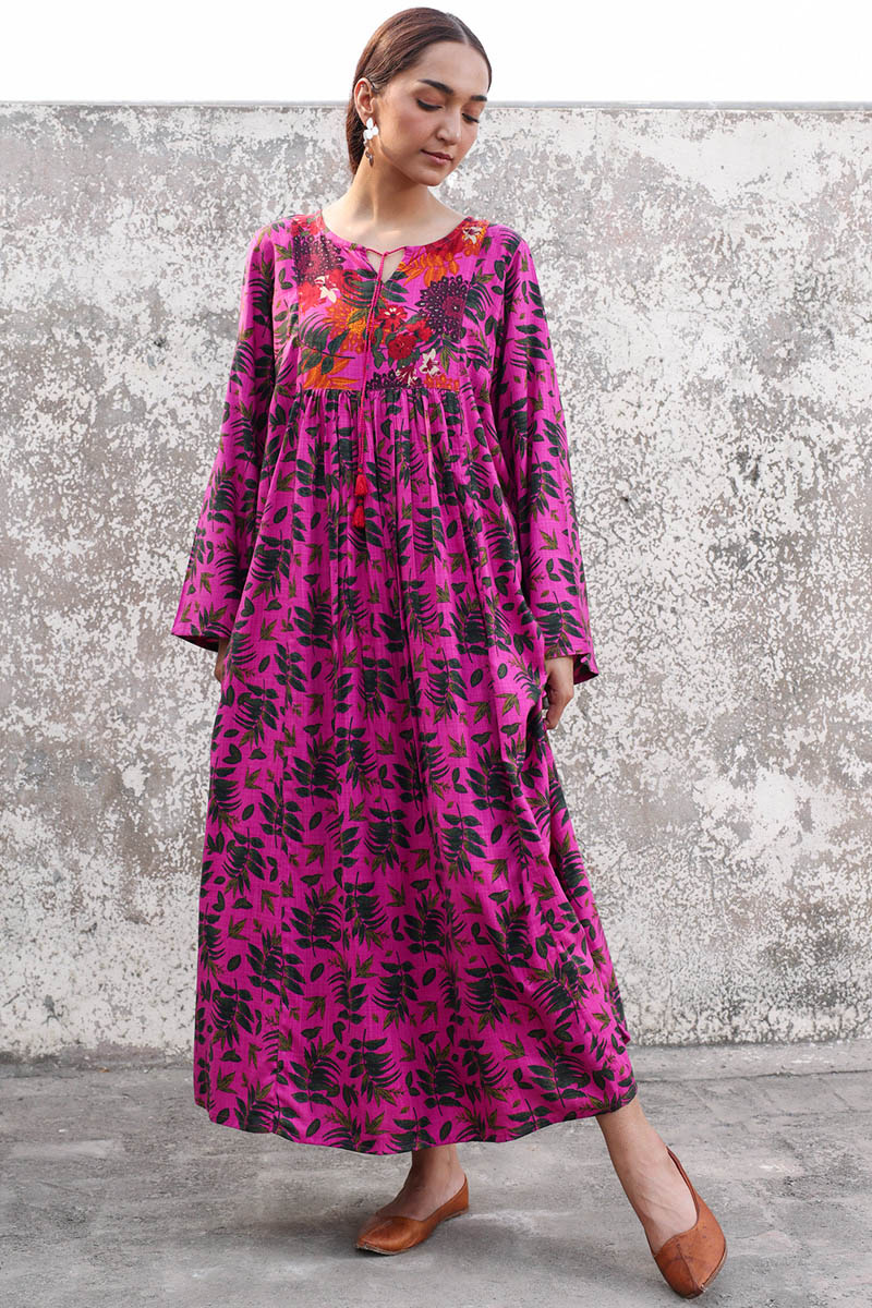 Vibrant Roses Flared Dress