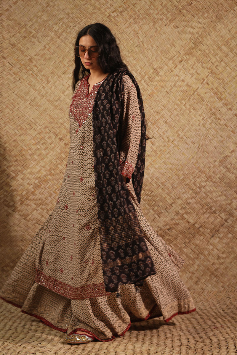 Ajrak Chevron Embroidered Ensemble