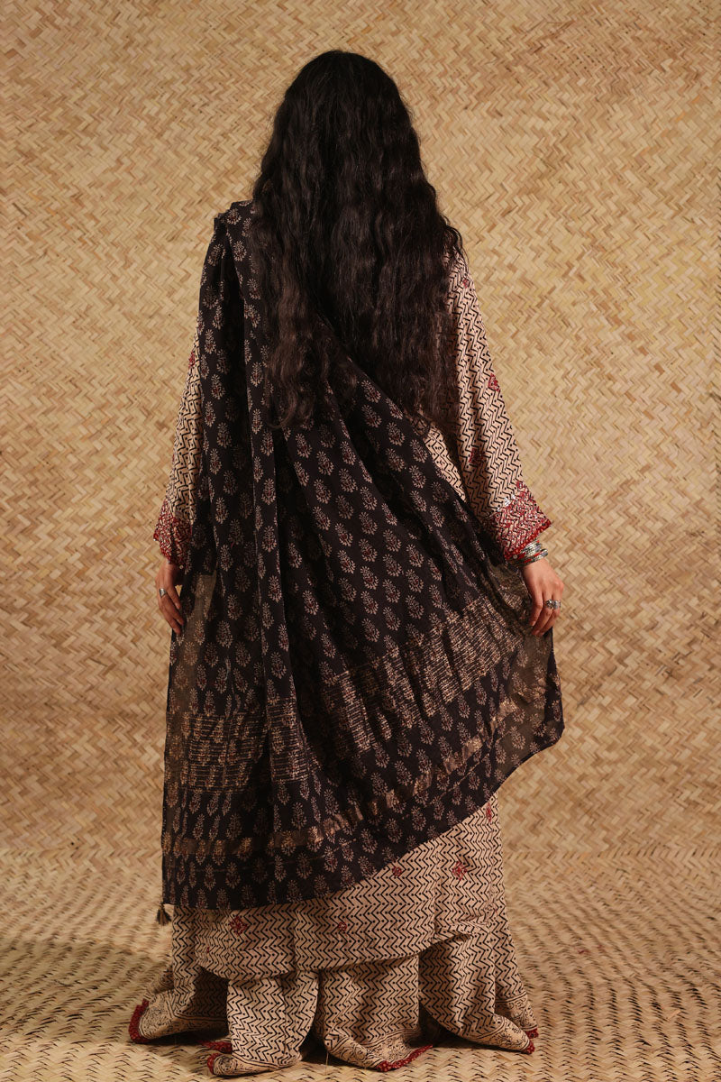 Ajrak Chevron Embroidered Ensemble