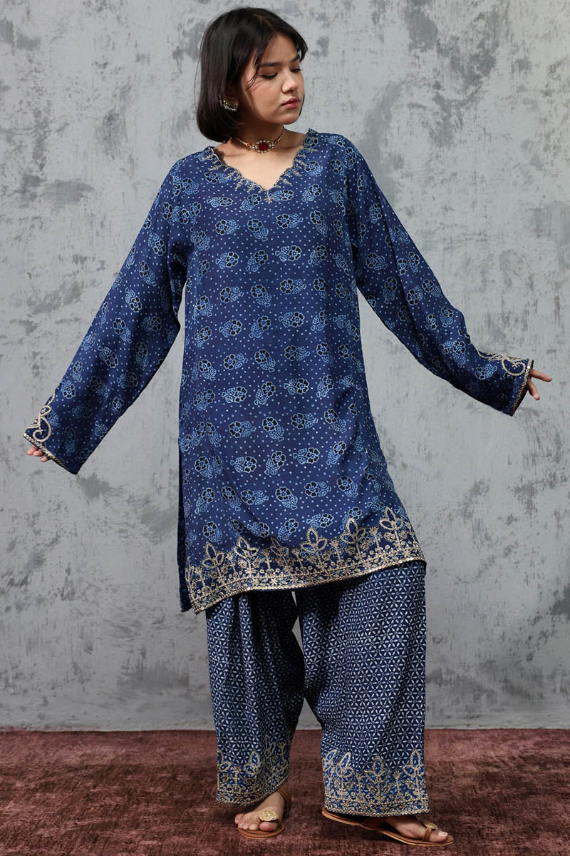 Sindhi Ajrak Embroidered Set