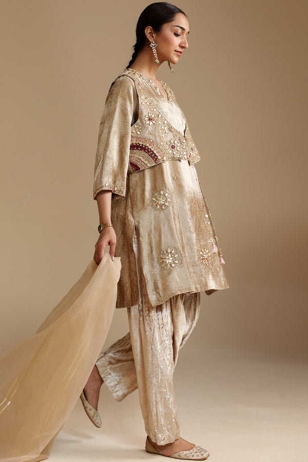 Gilded Velvet Bahaar Koti Ensemble