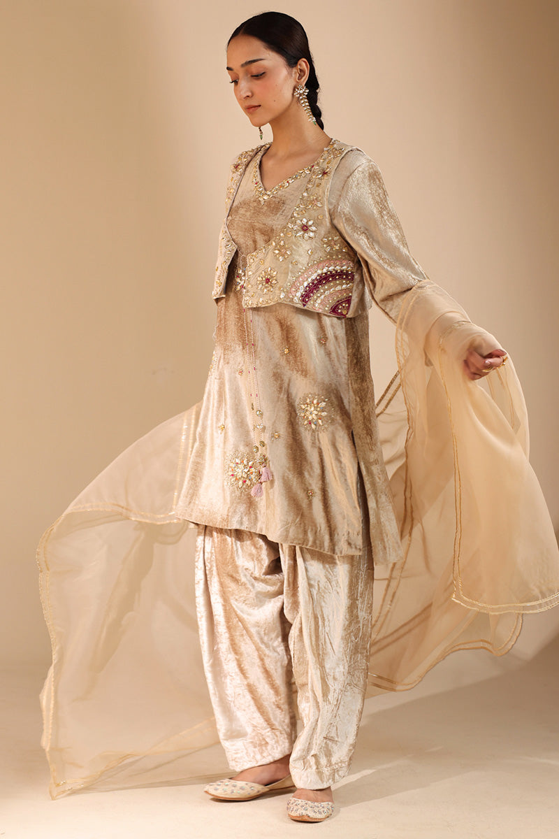 Gilded Velvet Bahaar Koti Ensemble