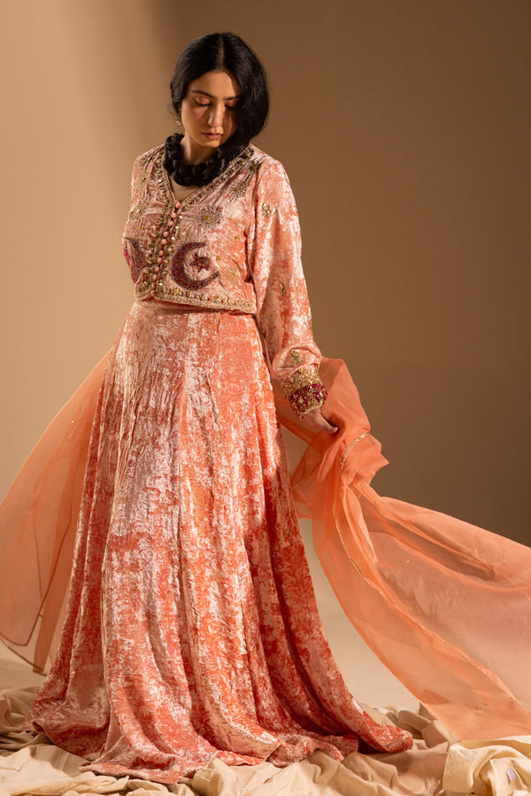 Chand Tara Velvet 3-Piece Lehnga Set