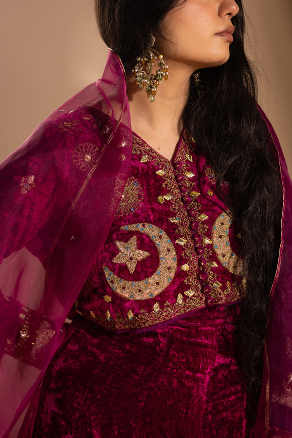 Chand Tara Velvet 3-Piece Lehnga Set