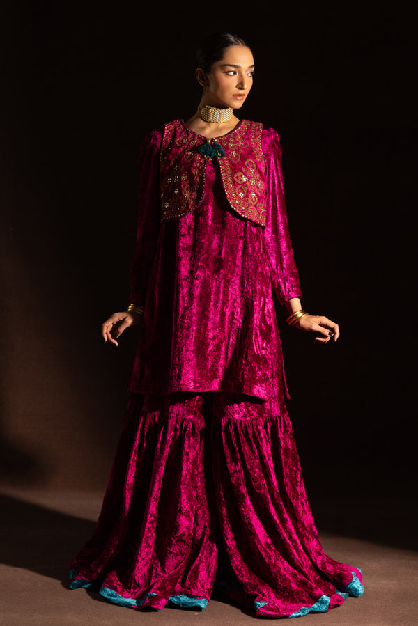 Velvet 3-Piece Koti Gharara Set