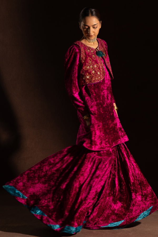 Velvet 3-Piece Koti Gharara Set