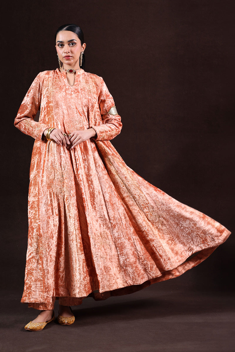 Embroidered Velvet Kalidar Set