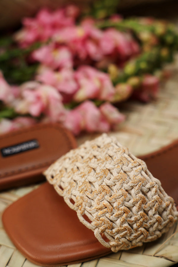 Woven Tan Slides