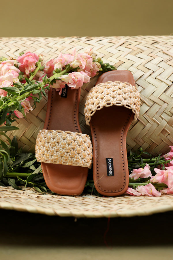 Woven Tan Slides