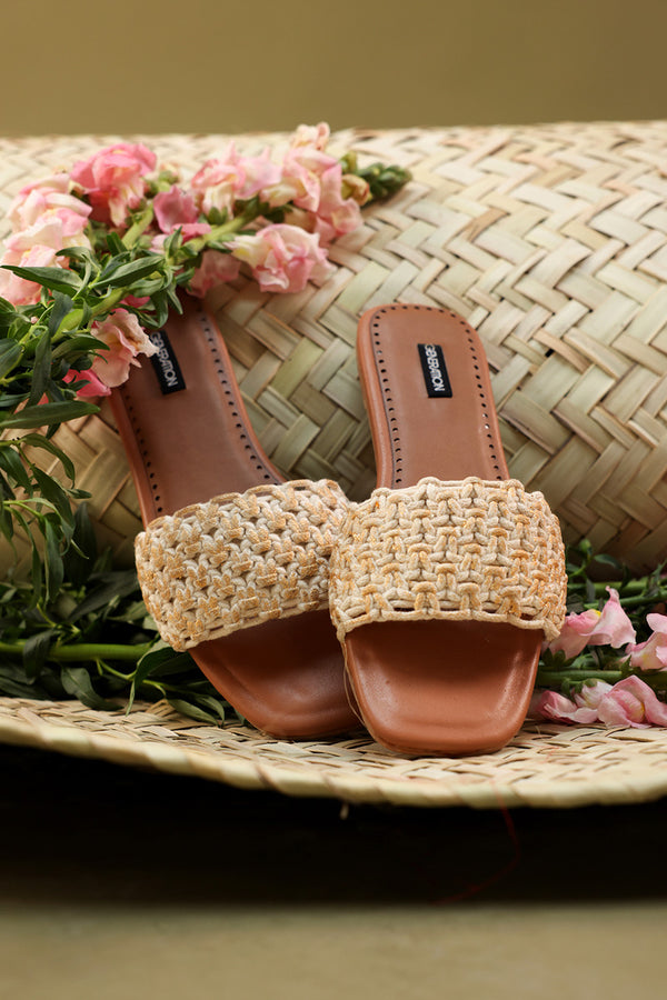 Woven Tan Slides
