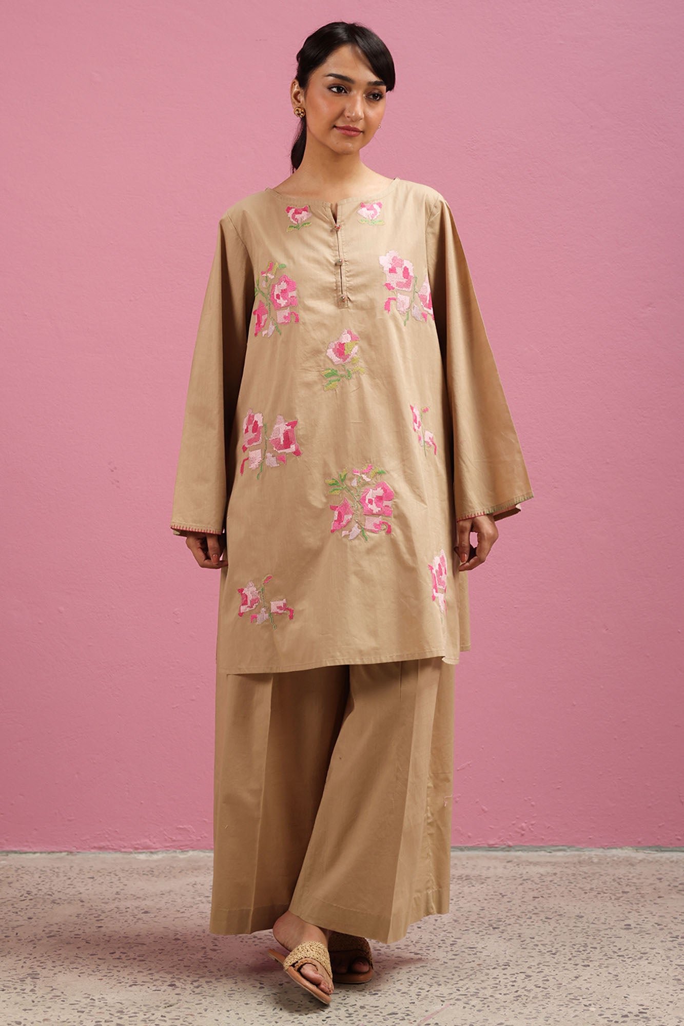 Hand Embroidered Floral Co-Ord Set