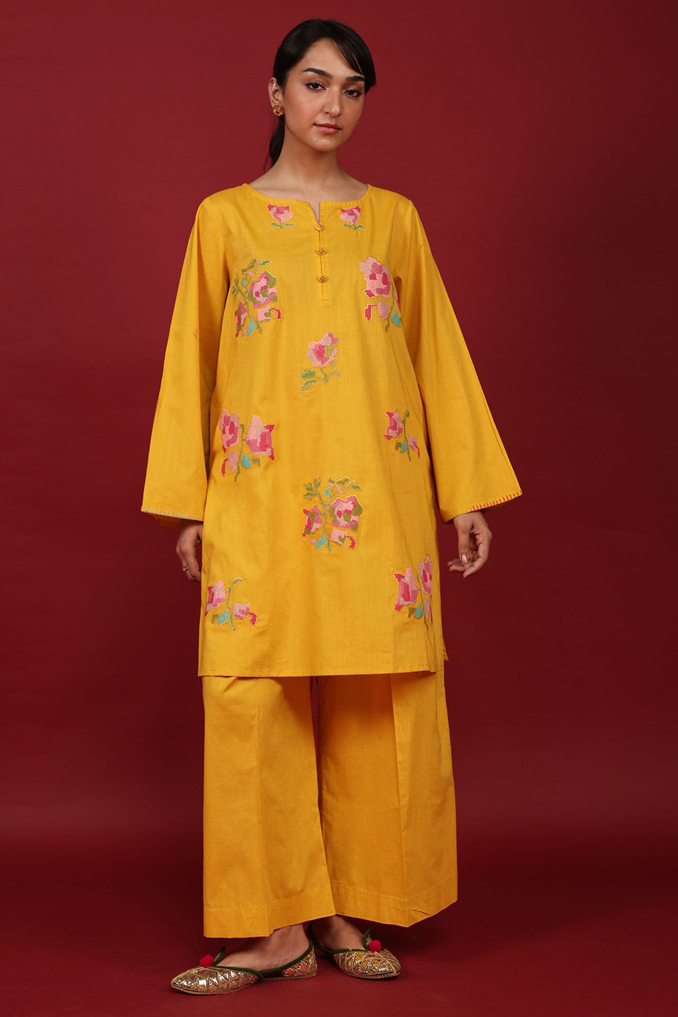 Hand Embroidered Floral Co-Ord Set