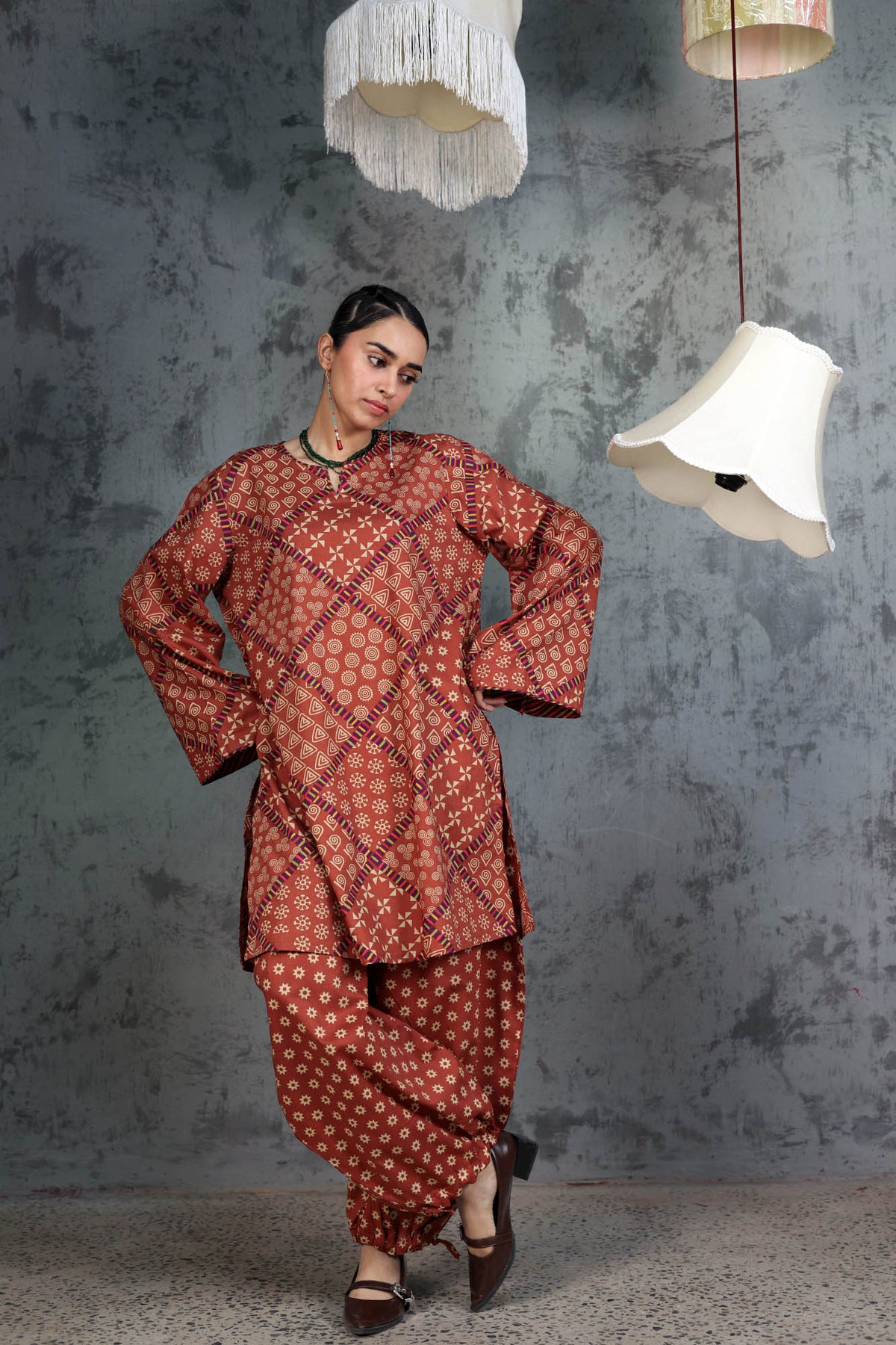 Patterned Balloon Shalwar Set