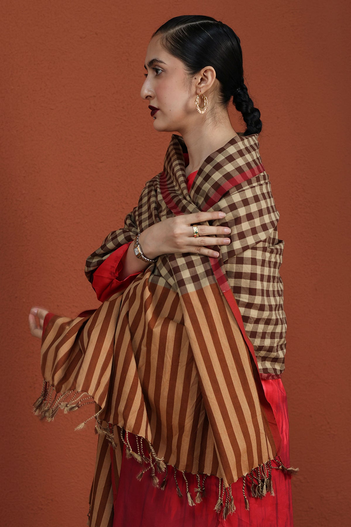 Cocoa Check Shawl