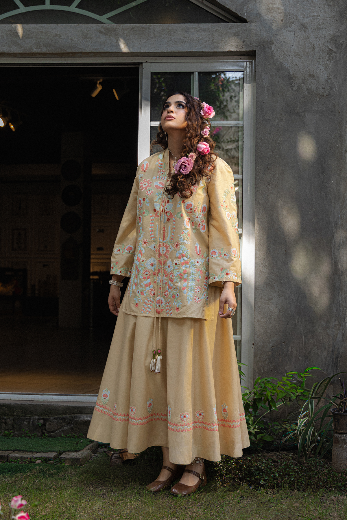 Floral Embroidered Skirt Set