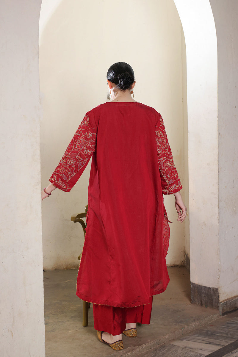 Embroidered Crimson Rose Set