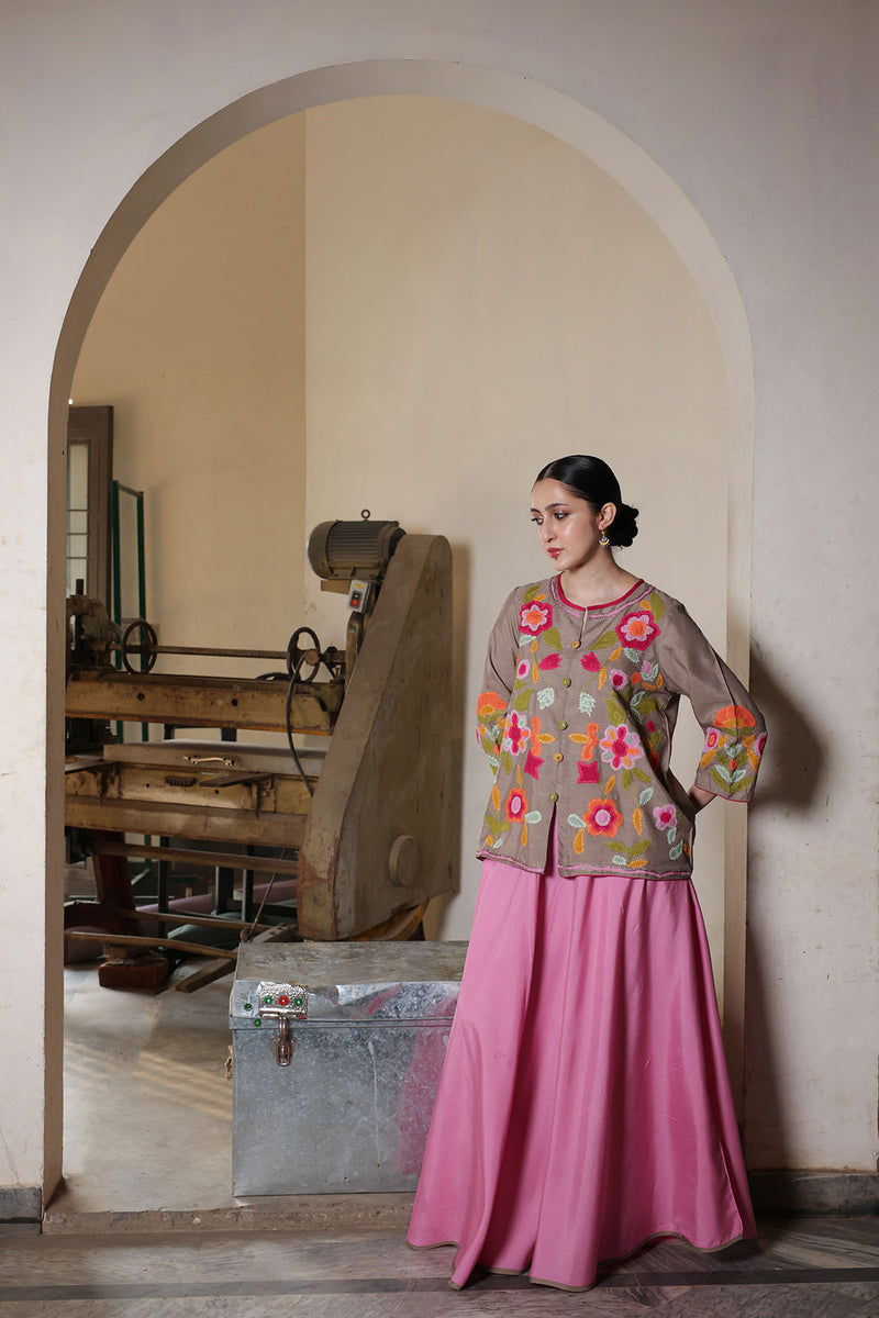 Phool Embroidered Skirt Set
