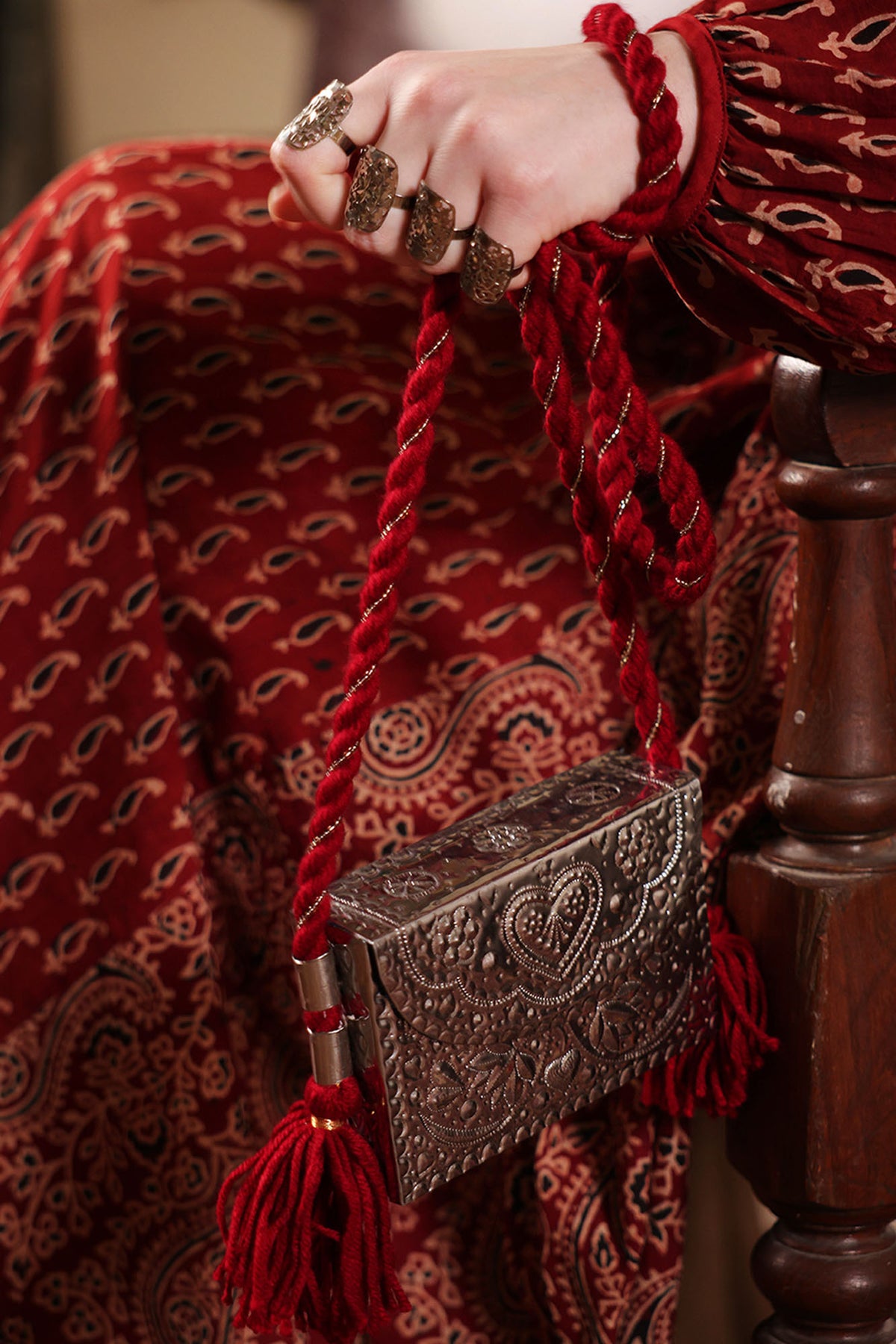 Heart Engraved Metal Bag