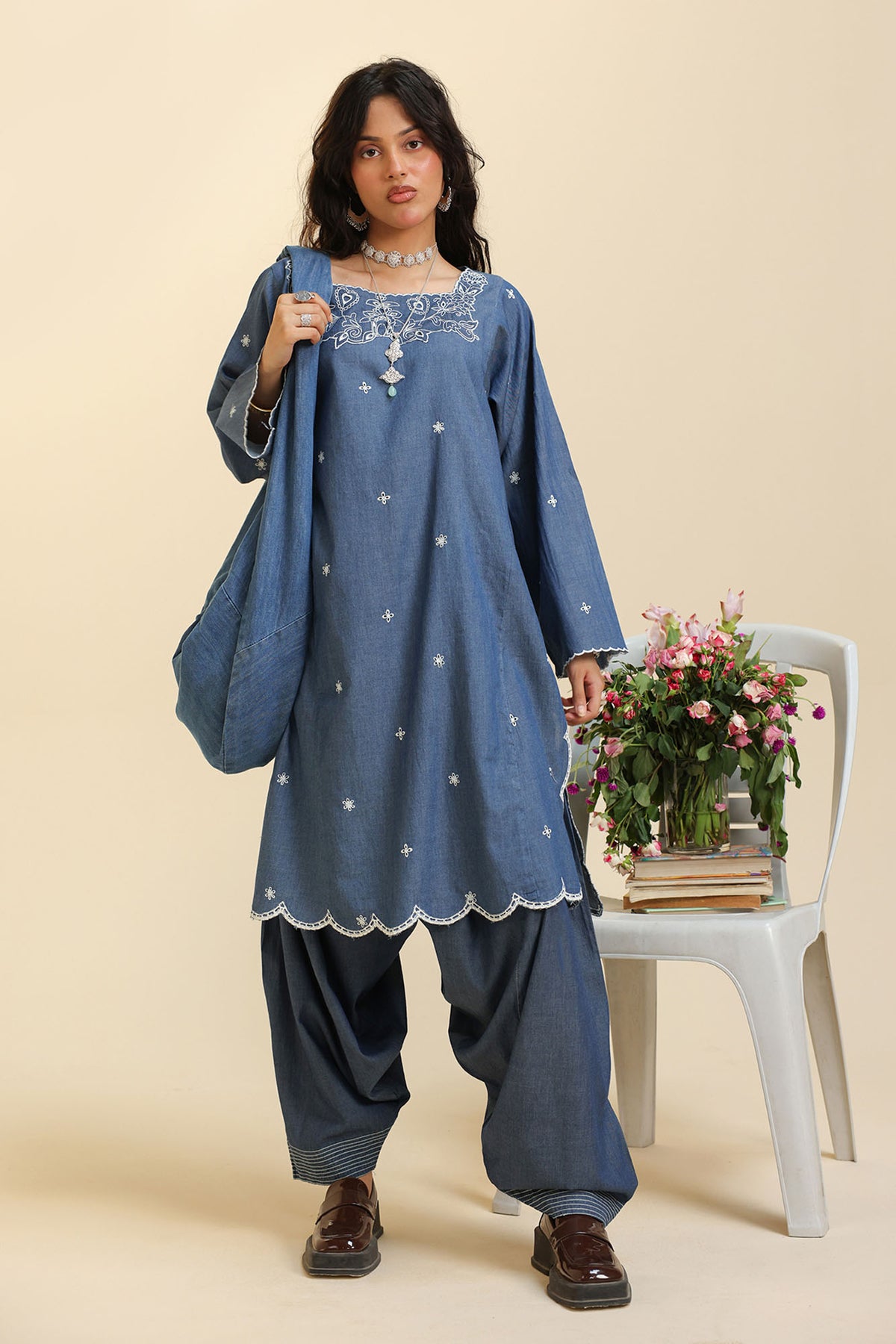Embroidered Denim Co-Ord Set