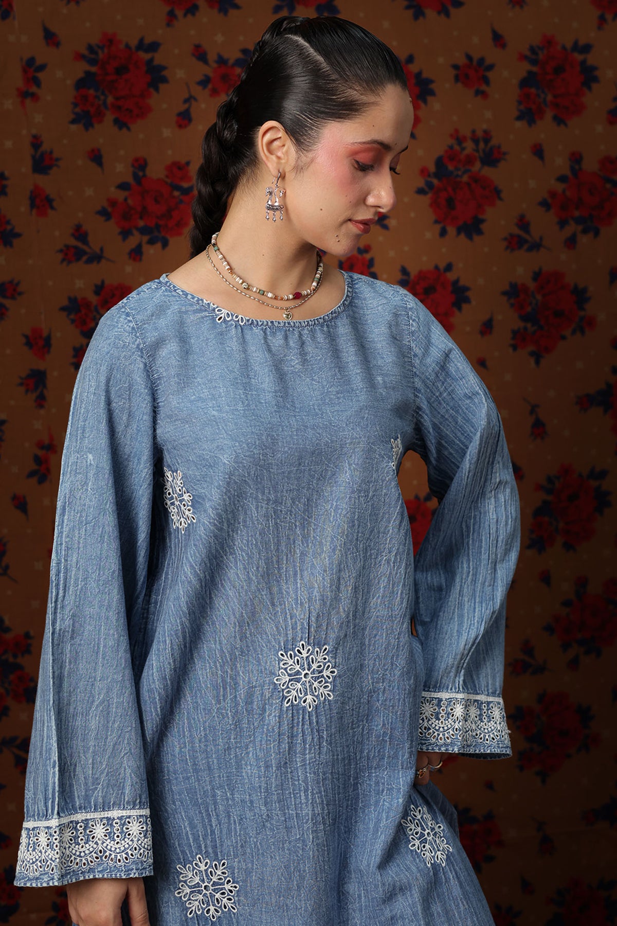 Embroidered Denim Set