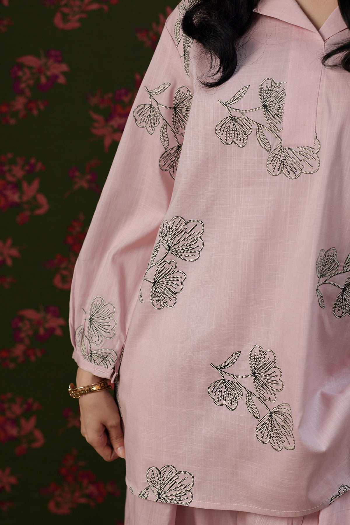 Floral Stroke Embroidered Set