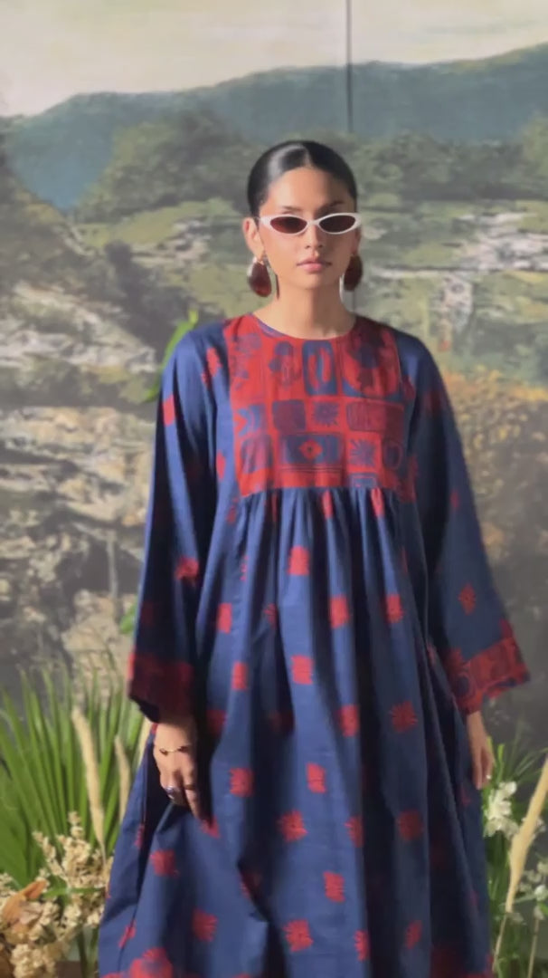 Linocut Cascade Dress